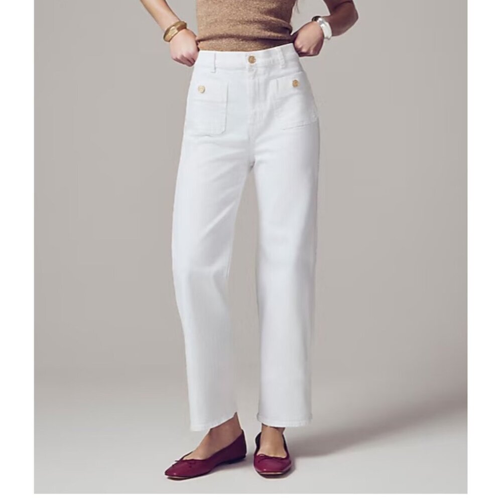 J.Crew Petite sailor slim wide-leg jeans cropped in white sz 31P‎